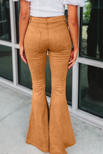 Brown Exposed Seam Flare Suede Pants with Pockets