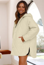 Beige Quilted Snap Button Hooded Coat