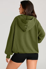 Moss Green Solid Kangaroo Pocket Half Zipper Oversized Hoodie