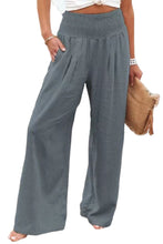 Khaki Smocked Wide Waistband High Waist Wide Leg Pants