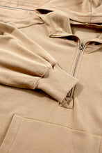 Parchment Fleece Lined Half Zipper Kangaroo Pockets Loose Hoodie