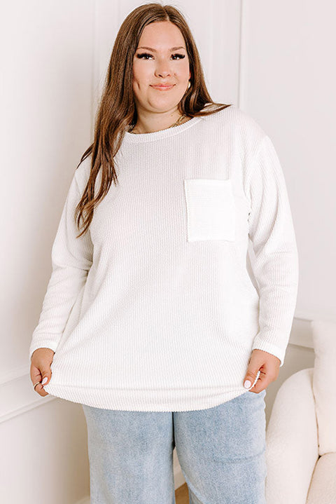 White Plus Size Ribbed Textured Long Sleeve T Shirt