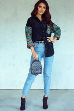 Aztec Pattern Sleeve Pocketed Corduroy Shacket