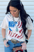 American Flag Star Graphic Print Crew Neck T Shirt