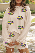 Parchment Mardi Gras Sequin Doughnut Graphic Corded Long Sleeve Top and Shorts Set