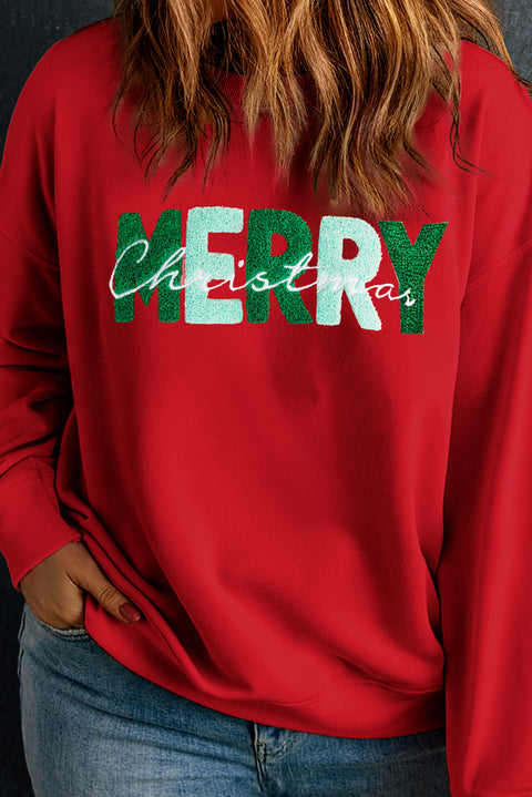 Racing Red MERRY Christmas Graphic Drop Shoulder Plus Size Sweatshirt