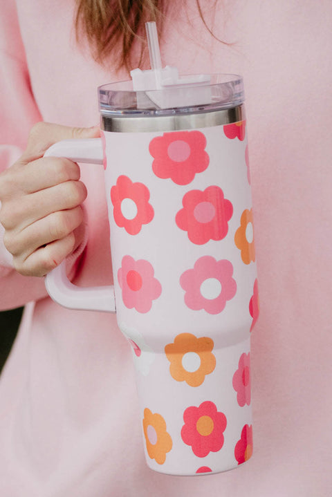 Multicolor Flower Print Handled Stainless Steel Vacuum Cup