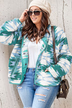 Green Geometric Aztec Pattern Plus Size Fleece Jacket