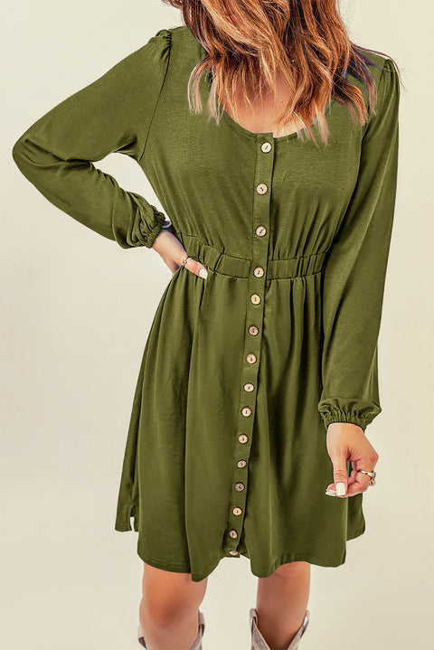 Button Up High Waist Long Sleeve Dress