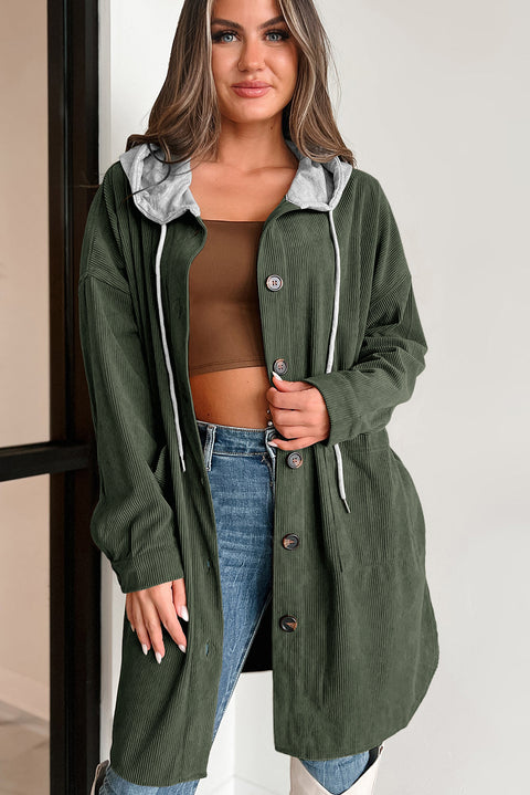 Jungle Green Oversized Corduroy Contrast Hooded Shacket