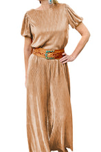 Clay Pleated Bubble Sleeve Top and Wide Leg Pants Set