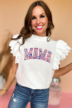 White MAMA Leopard Embroidered Layered Scalloped Sleeve Top