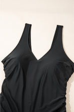 Black Solid Color U Neck Padded Plus Size One Piece Swimsuit