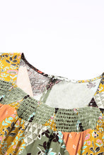 Square Neck Mixed Print Blouse