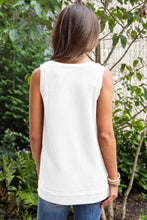 White Sequin Butterfly Graphic Waffle Knit Tank Top