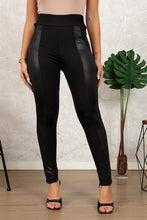 Black Leather Panel Patchwork High Waist Leggings