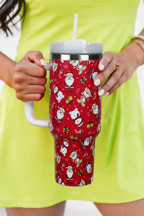 Vasos de acero inoxidable con asa y estampado navideño azul islandés 