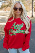 Red Merry Christmas Crewneck Drop Shoulder Loose Sweatshirt