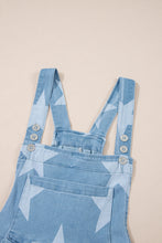 Light Blue Star Printed Buttoned Straps Pocketed Denim Romper