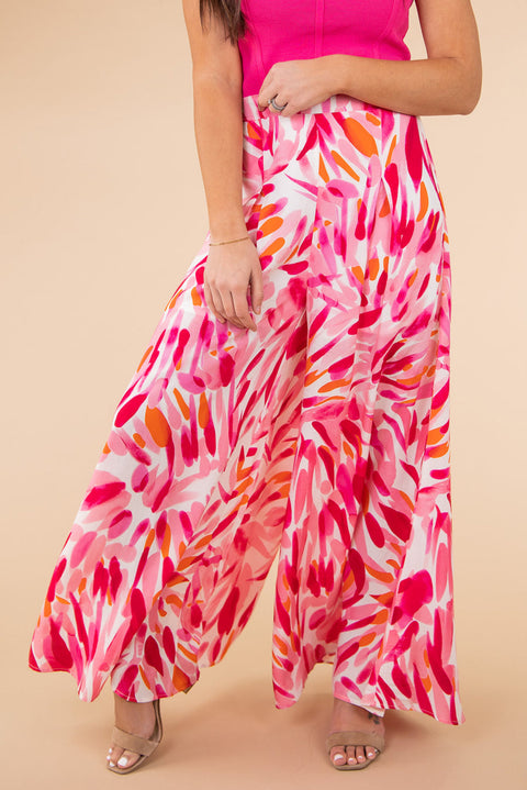 Boho Abstract Floral Print Wide Leg Pants