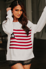 White American Flag Cable Knit Drop Shoulder Sweater