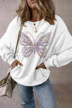 White Rhinestone Butterfly Graphic Crewneck Oversized Sweatshirt