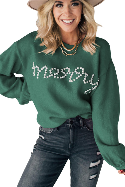 Blackish Green Pearl Beaded Merry Casual Sweater