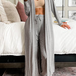 Light Grey Split Long Cardigan and Skinny Pants Lounge Set