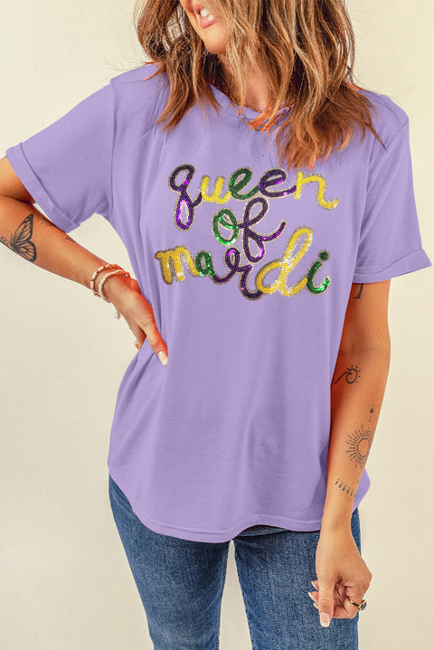 Wisteria queen of mardi Sequin Letter Graphic T Shirt