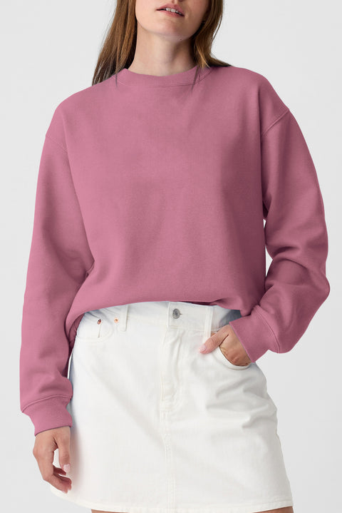 Meadow Mauve Solid Fleece Lined Drop Shoulder Terry Sweatshirt