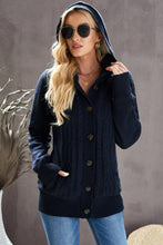 Navy Blue Long Sleeve Button-up Hooded Cardigans