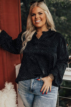 Black Plus Size Leopard Print Notch V Neck Blouse