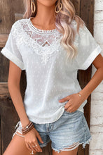 Lace Swiss Dot Cuffed Sleeves Top