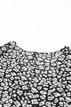 Black V Neck Baggy Sleeve Waist Tie Double Layer Ruffle Hem Leopard Print Dress