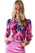 Multicolor Floral Print Ruched Sleeve Puff Sleeve Blouse