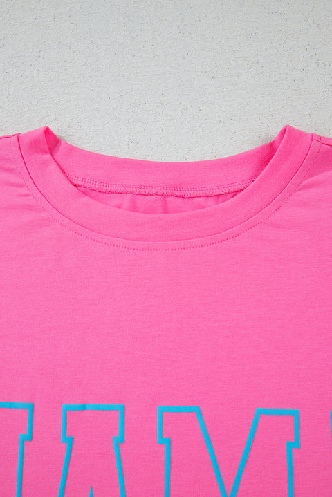 Bright Pink MAMA Letter Graphic Neon T Shirt