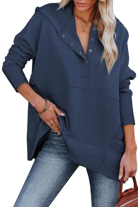 Batwing Sleeve Pocketed Henley Hoodie