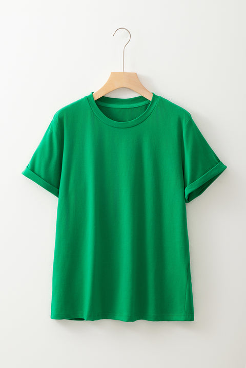 Bright Green Casual Plain Crew Neck Tee