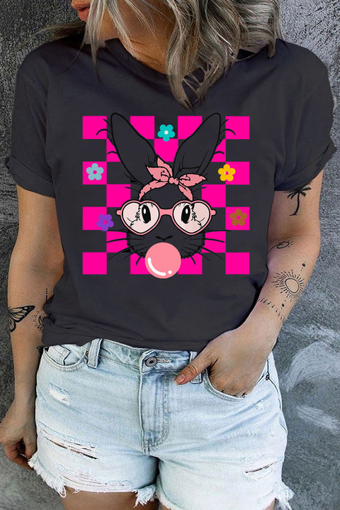 Black Bubblegum Easter Rabbit Checker Flower Graphic Plus Tee