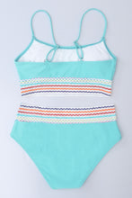 Striped Patchwork Spaghetti Strap High Waist Bikini Swimsuit