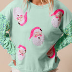 Moonlight Jade Sequined Santa Claus Long Sleeve Christmas Sweatshirt