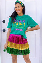 Sea Green Sequin Mardi Gras Letter Graphic T Shirt