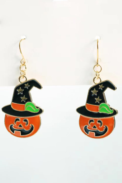 Orange Star Witch Hat Pumpkin Face Halloween Hook Earrings