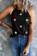 Black Sweet Floral Embroidery Casual Tank Top