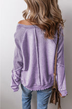 Orchid Petal Waffle Knit Patchwork Exposed Seam Raglan Sweatshirt