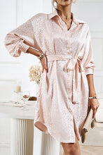 Apricot Sleek Leopard Long Sleeve Tie Waist Shirt Dress