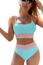 Striped Patchwork Spaghetti Strap High Waist Bikini Swimsuit