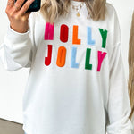 White Chenille Holly Jolly Graphic Long Sleeve Top