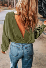 Black Acid Wash V-shape Open Back Sweatshirt