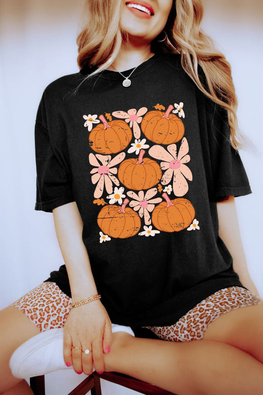 Black Pumpkin Flower Square Graphic Tee